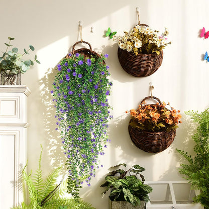 WEISPARK Artificial Hanging Flowers, 9pcs Fake Eucalyptus Vine Faux Flower Greenery Garland Plastic Plants for Indoor Outdoor Wall Garden Wedding Home Party Decor (9pcs Purple)