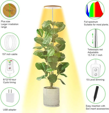 Plant Grow Light,yadoker LED Growing Light Full Spectrum for Indoor Plants, Paired with a Soil Tester,Height Adjustable, Automatic Timer, 5V Low Safe Voltage,Idea for Large Plant Light