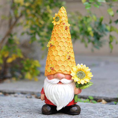 12.3''Garden Gnomes Outdoor Statues Clearance for Garden Decor with Solar Bee Lights,Christmas Gnomes Outdoor Decor - Sunflower Gifts for Women Mom,Yard Art Sculptures for Patio Lawn Yard