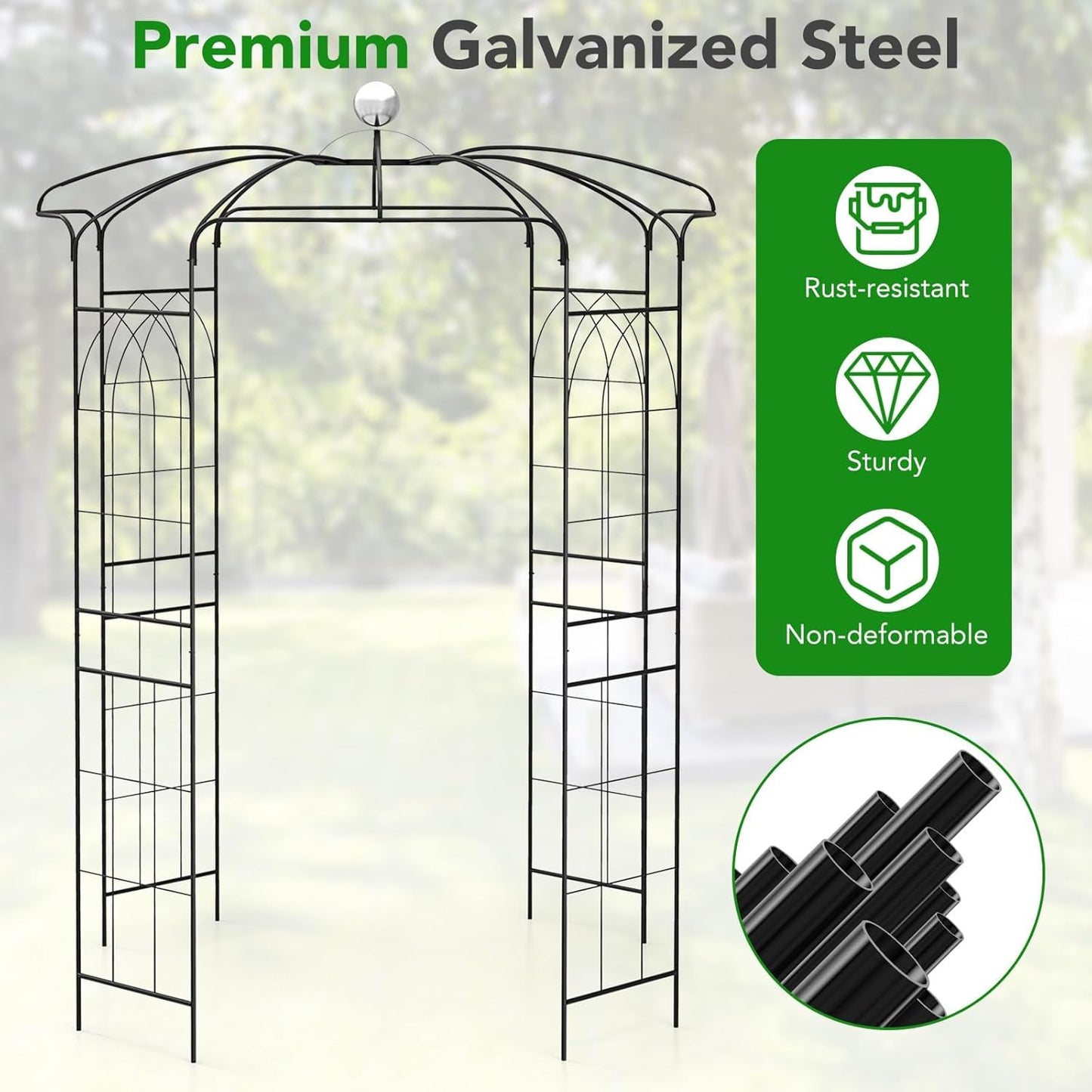 Happygrill Birdcage Shape Garden Arbor, 9.4 x 6.8FT Heavy Duty Gazebo with Hanging Hook for Climbing Plants, Outdoor Arch Pergola Pavilion for Wedding Party Ceremony Decoration