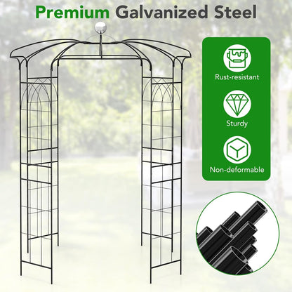 Happygrill Birdcage Shape Garden Arbor, 9.4 x 6.8FT Heavy Duty Gazebo with Hanging Hook for Climbing Plants, Outdoor Arch Pergola Pavilion for Wedding Party Ceremony Decoration
