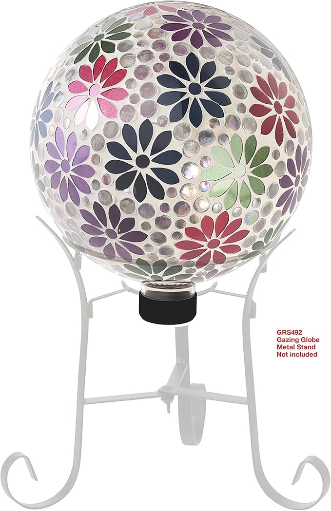Alpine Corporation 10" Diameter Indoor/Outdoor Glass Mosaic Gazing Globe Yard Decoration, Colorful Daisy Design