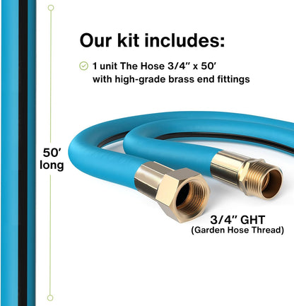 Aeromixer THE HOSE - 3/4 Inch Garden Hose 50 Ft, Kinkless Commercial Garden Hoses, Heavy Duty Industrial Water Hoses for Outdoors, 650 PSI High-Pressure Watering Tool for Farming and Gardening