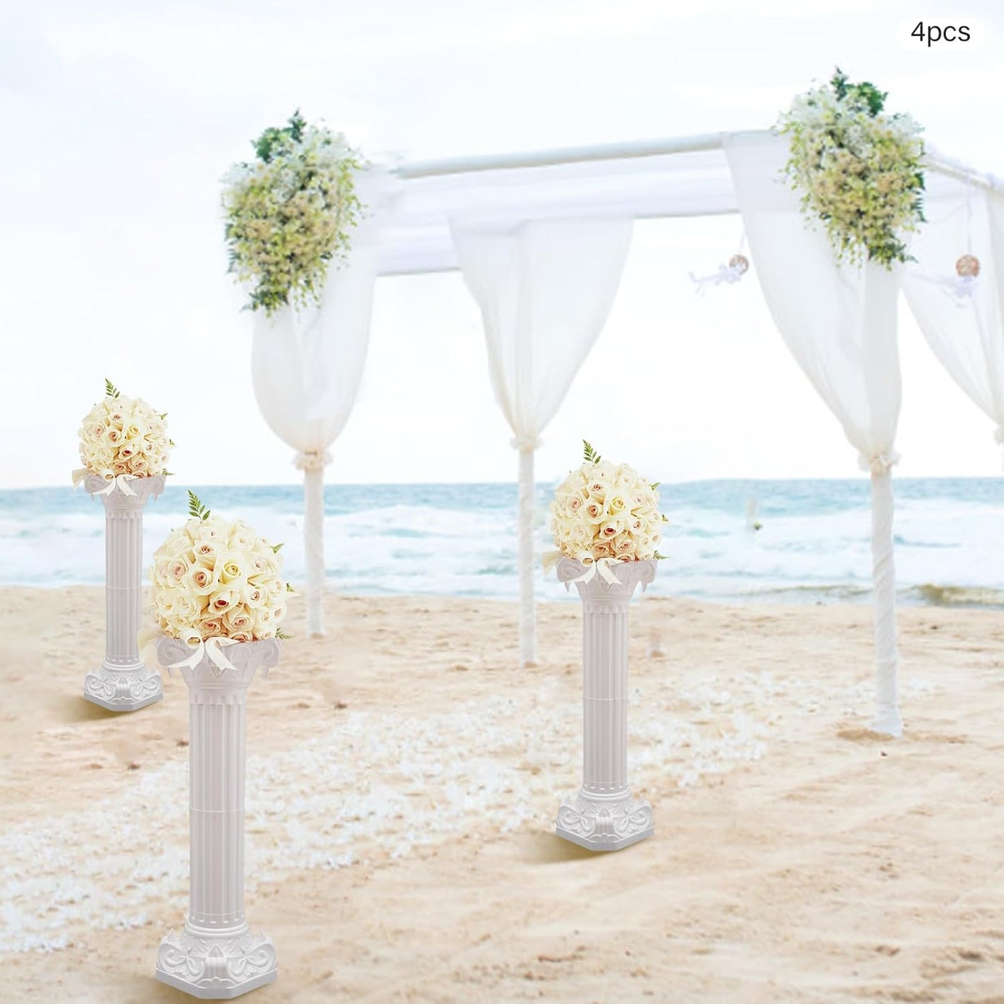 Roman Columns Wedding Column Stand Roman Pillar Plant Stand Plastic Greek Column Statue Pedestal Flower Pot Holder Decor Wedding Event Party Elegant Decorative Column (White, 4Pcs, 10.63x34.65 Inch)