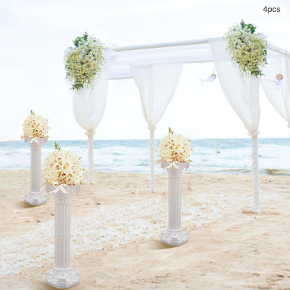 Roman Columns Wedding Column Stand Roman Pillar Plant Stand Plastic Greek Column Statue Pedestal Flower Pot Holder Decor Wedding Event Party Elegant Decorative Column (White, 4Pcs, 10.63x34.65 Inch)
