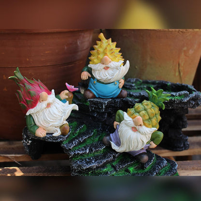 Purple Star Mini Pineapple Gnome Fairy Garden Gnome Miniature Figurines for Fairy Garden Accessories Outdoor Small Resin Gnomes Statue Decor for Plant Pot Decorations Green