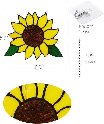 Sunflowers Gifts Stained Glass Window Hanging,Handmade Sunflower Kitchen Decor Suncatcher for Window, Sunflowers Gifts for Women,Birthday Giftss for Mom,Grandma 5×6 INCH