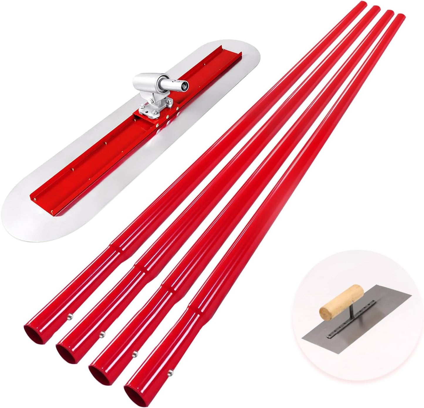 Bull Float Concrete Bull Float Tool Kit 48"x12" Fresno Round End Stainless Steel Board Kit Tool Cement Trowel Tools Float Bracket Concrete Tools Finishing With 57" Aluminum Alloy Handle x4 VOYAR