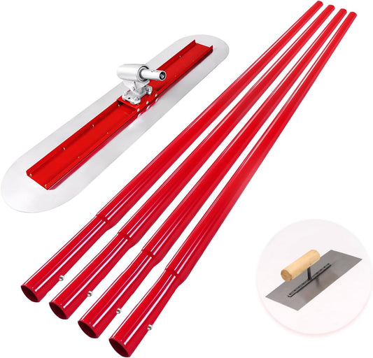 Bull Float Concrete Bull Float Tool Kit 48"x12" Fresno Round End Stainless Steel Board Kit Tool Cement Trowel Tools Float Bracket Concrete Tools Finishing With 57" Aluminum Alloy Handle x4 VOYAR