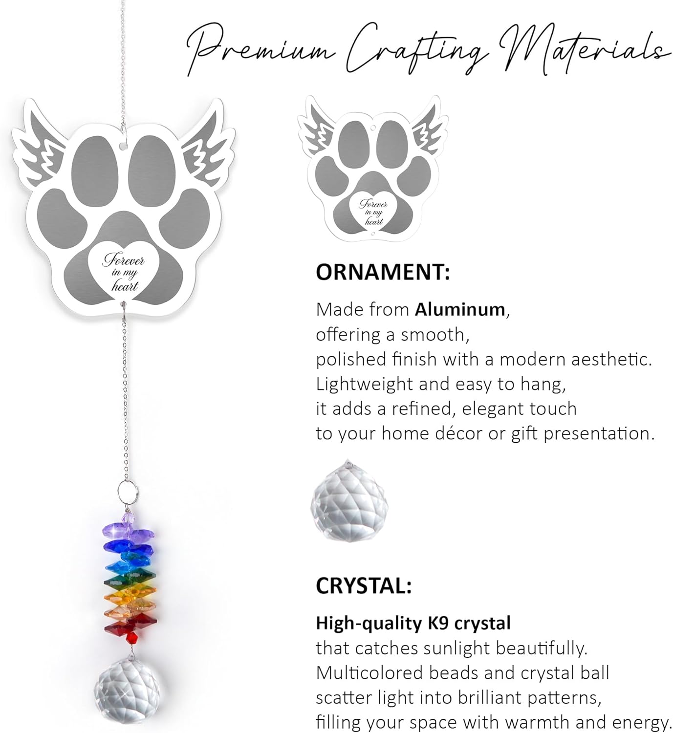 Pet Memorial Suncatcher - Dog Memorial Paw Print Ornament - Dog Paw Suncatcher Rainbow Bridge Gift - Pet Loss Crystal Decor Sympathy Gift - Pet Remembrance Keepsake Aluminum Ornament