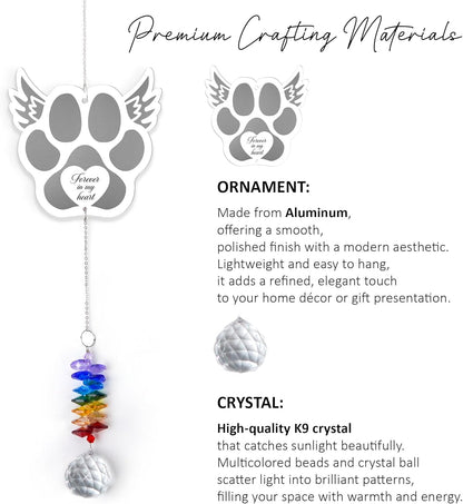 Pet Memorial Suncatcher - Dog Memorial Paw Print Ornament - Dog Paw Suncatcher Rainbow Bridge Gift - Pet Loss Crystal Decor Sympathy Gift - Pet Remembrance Keepsake Aluminum Ornament