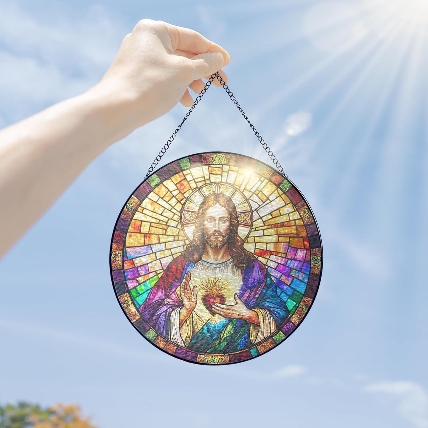 FLAGWIX Christmas Christian Gifts for Women Faith - Stained Glass Window Hanging 10 in - Birthday Catholic Religious Gifts, Suncatchers Windows Hanging, Spiritual Suncatcher Home Garden Decor