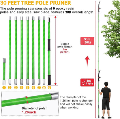 30 Feet Tree Pole Pruner Manual Branches Trimmer Tree Branch Garden Tools Loppers Hand Pole Saws Extendable Height