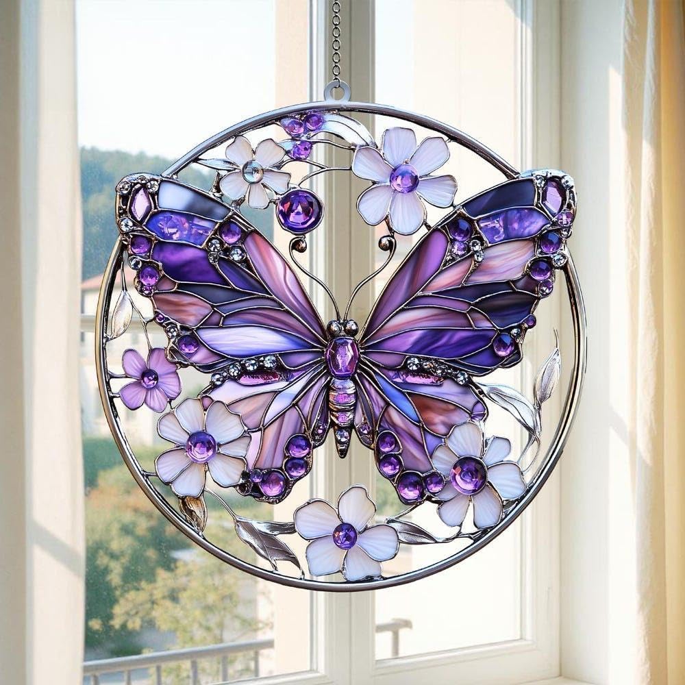Purple Butterfly Acrylic Suncatcher Window Hanging Gift for Her Home Decoration