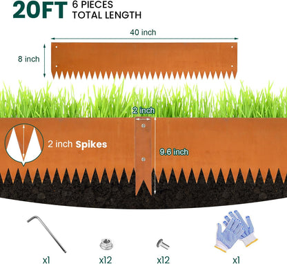 Corten Steel Landscape Edging Metal Edging Landscaping Garden Edging Steel Landscaping 40 Inch Strips 8 Inch Lawn Edge Border Rust Patina Hammer-in for Yard Lawn 6 pcs