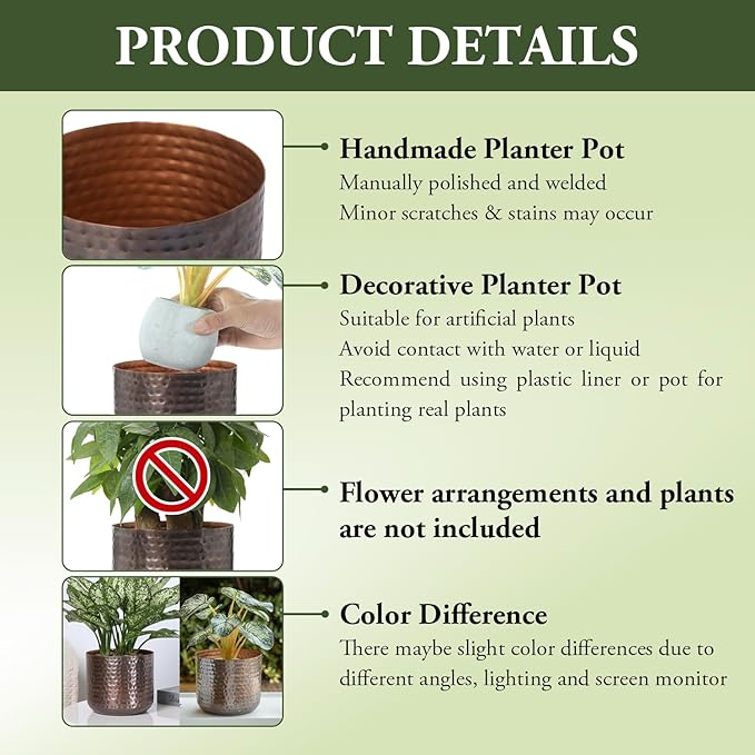 MyGift 6 Inch Vintage Copper Tone Metal Vase, Flower Pot with Hammered Texture, Cylindrical Indoor Succulent Plant Container - Handcrafted in India
