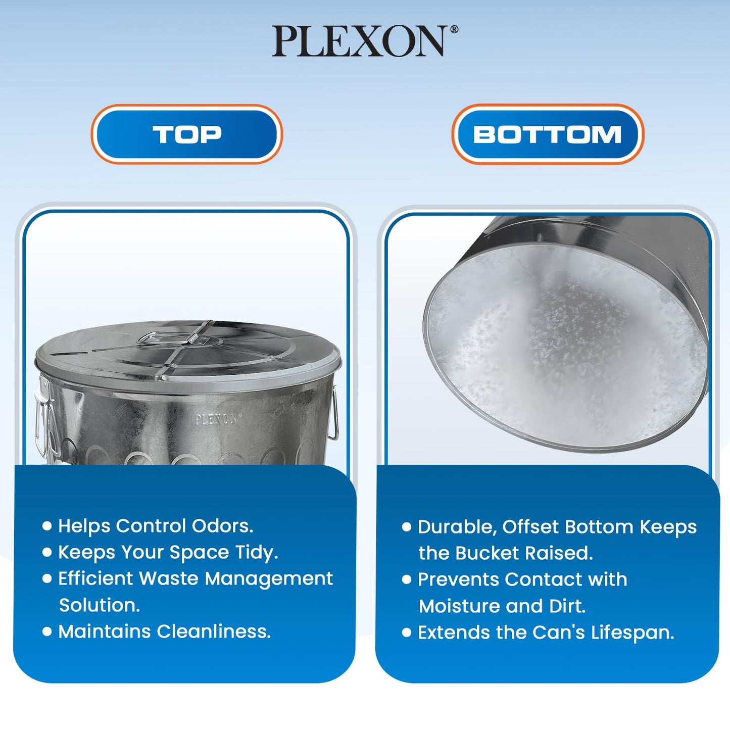 Plexon 20 Gallon Metal Trash Can with Lid Outdoor Galvanized Steel Large Garbage Can, 6 Pack