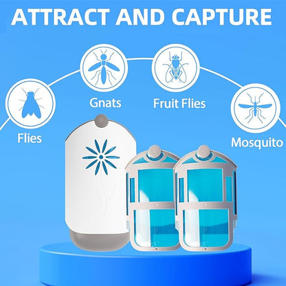 Flying Insect Trap for Indoors, Gnat Killer Indoor Captures Fruit Flies, Mosquito and Gnats, Gnat Traps for House Indoor (2 Plug-in Base + 4 Cartridges)