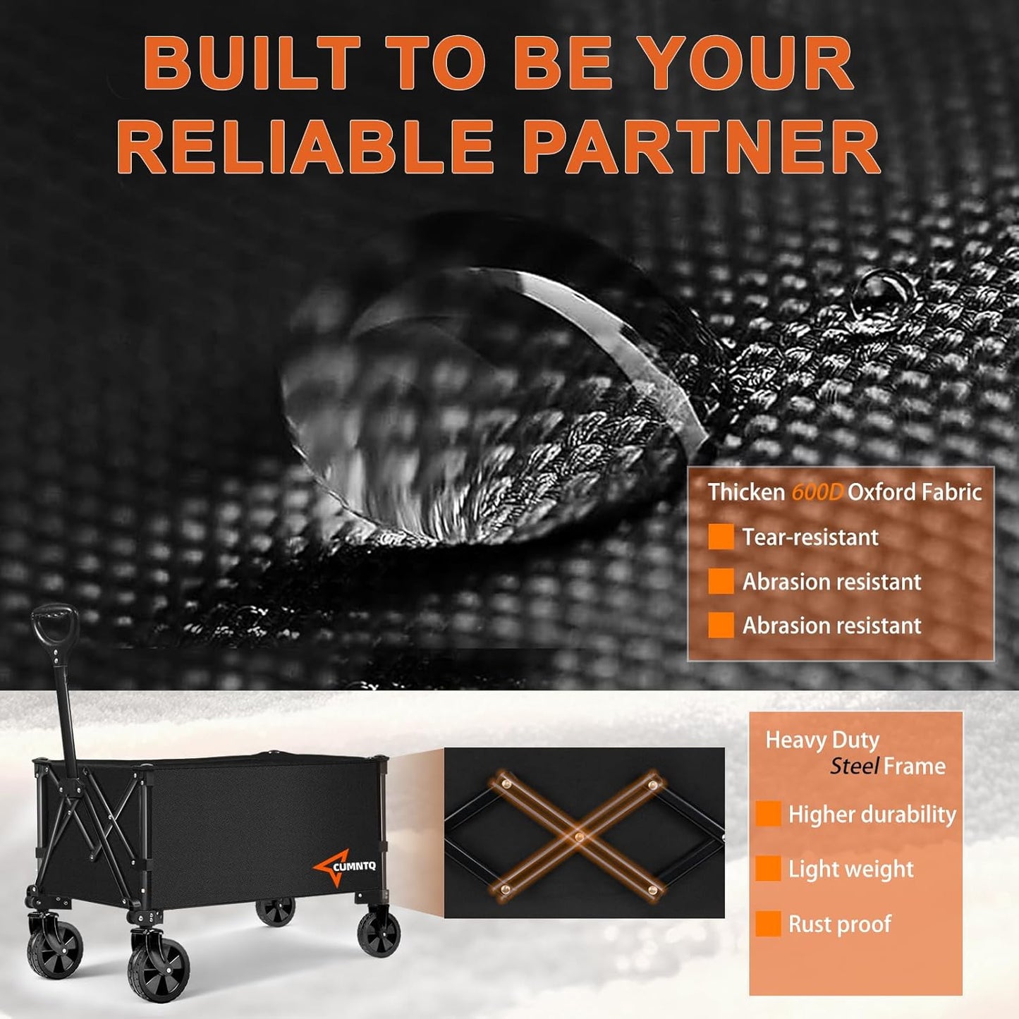 Collapsible Folding Wagon, 350lb Weight Capacity Collapsible Wagon with All-Terrain Wheels, Cup Holders and Adjustable Handle Utility Wagon, for Grocery Camping Garden Sports Shopping, Black