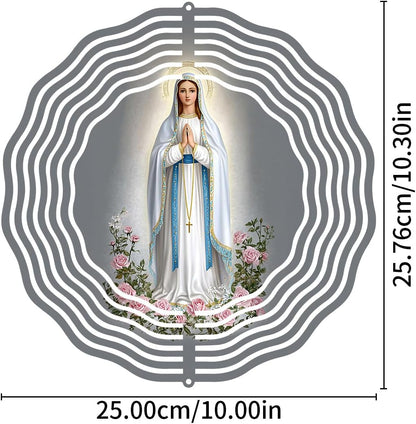 Virgin Mary Prayer Wind Spinner, Metal Wind Spinners Outdoor Indoor, Virgin Mary Cross Hanging Garden Decor for Outside, Stainless Wind Spinners for Yard and Garden 10 inch 3D (25.76X25 CM)