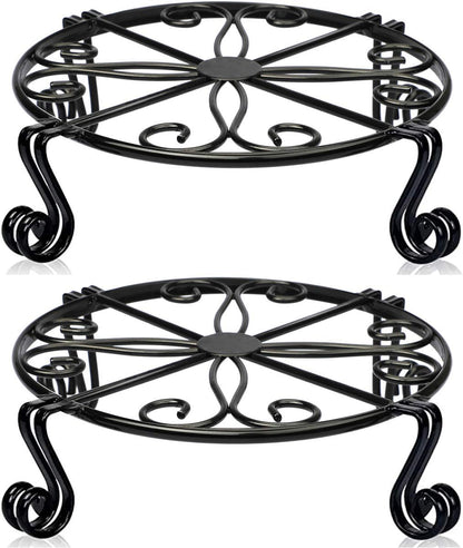 2 Pack Black Plant Stand for Flower Pot Heavy Duty Potted Holder Indoor Outdoor Metal Rustproof Iron Garden Container Round Supports Rack for Planter Bronze, Pumpkin Stand Outdoor…