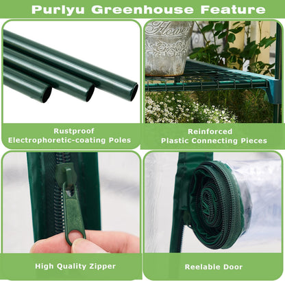 Mini Greenhouse for Indoor Outdoor, Plant Green House 4-Tier Rack Stand Portable Greenhouses with Durable PVC Cover for Seedling, 2.5x1.6x5.2 FT,Ideal Gardening Gifts for Women Men(PLGH704P)