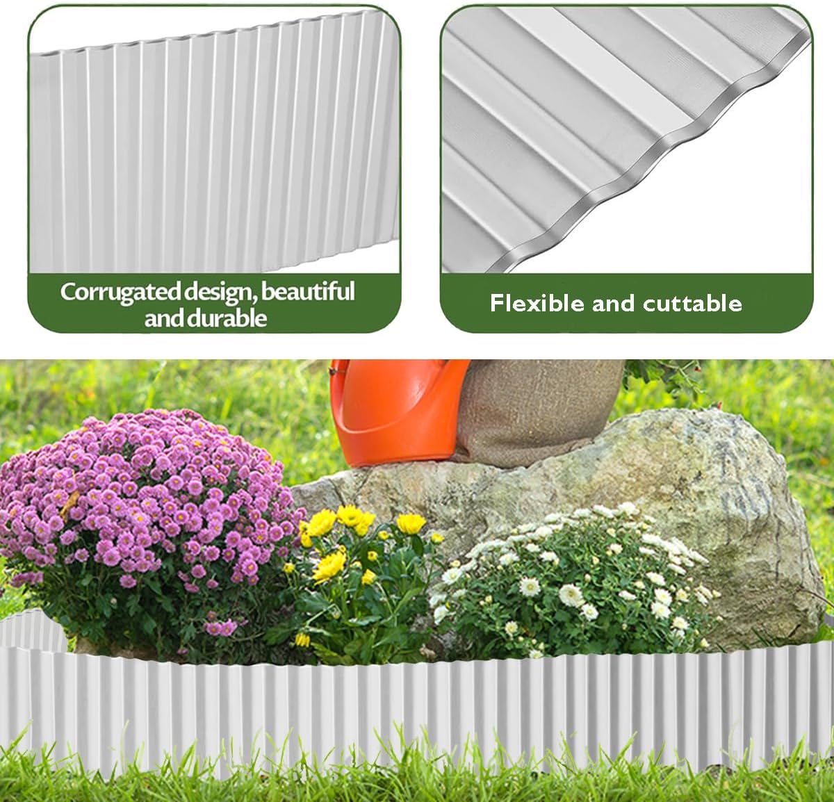 Corrugated Metal Garden Edging 6inch x 40ft, Landscape Edging Border, Flower Bed Edging Borders, Galvanized Edging Long Strips Yard Border for Lawn Edging Borders, Plants, Walkways (Silvery)