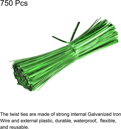 MECCANIXITY Foil Twist Ties 7" 18cm Metallic Plastic Closure Tie for Tying Bread, Candy, Cookies, Gift Bags Arts Crafts Ties Green Pack of 750