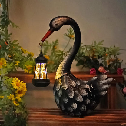 HONGLAND Solar Garden Statue Outdoor Swan Decor Bird Decor Lawn Ornament for Backyard Patio Porch Poolside（Black）