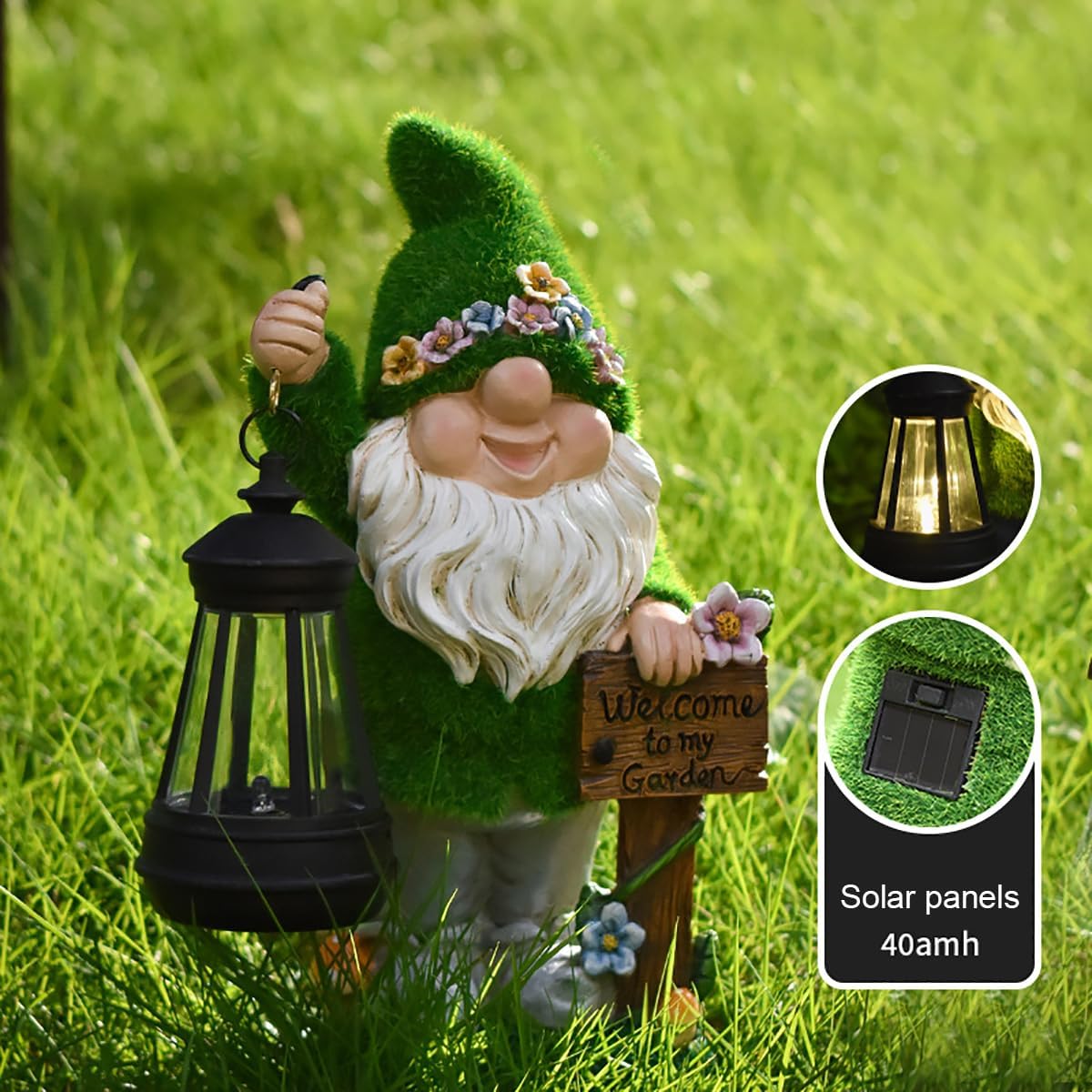 VINIUSIKI Solar Garden Gnome Statues with Lantern Light, Easter Outdoor Decorations for Porch Patio, Gifts for Women and Men, Decorative Resin Statue for Outdoor Patio Yard
