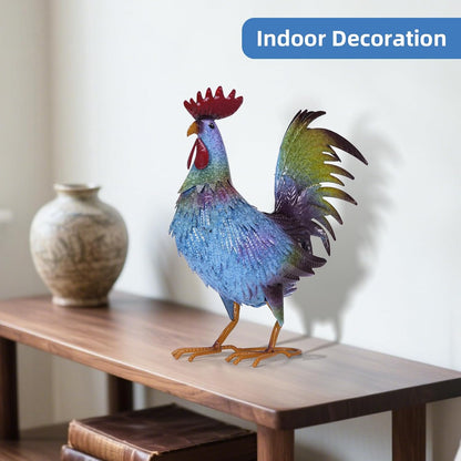 Metal Chicken Garden Sculptures & Statues,Vivid Lawn Ornaments for Garden Decorations Outdoor, Blue Rooster Gift for Housewarming,Home Decoration for Christmas Holiday