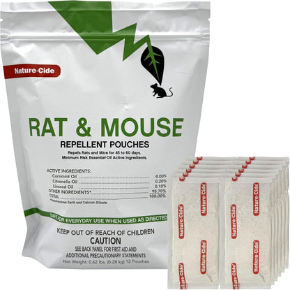 Nature-Cide Rat & Mouse Pouches - Plant-Based Formula for Indoor & Enclosed Spaces - Fresh Mint Aroma, 45-60 Day Use - 25 sq ft Coverage per Pouch (Pack of 12)