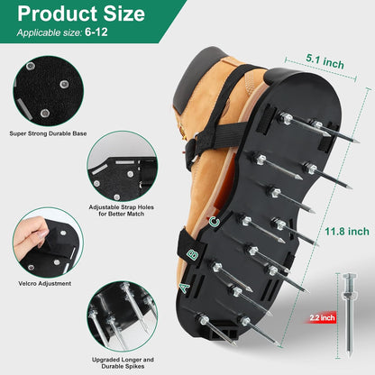 Lawn Aerator Shoes, Upgrade 2.2'Heavy Duty Spike Shoes Lawn Aerating with Hook&Loop Straps, Free-Installation Grass Aerator Lawn Tool One Size Fits All Spiked Sandals for Yard Patio Garden Grass