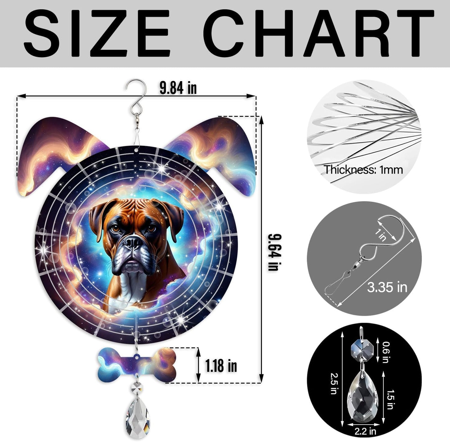Boxer Dog Ears Wind Spinner, Boxer Wind Spinner Hanging for Yard and Garden