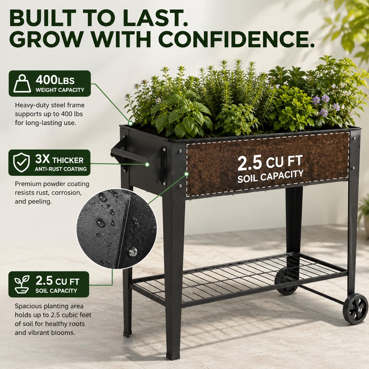 LEETOLLA Elevate 32" Raised Garden Bed with Wheels