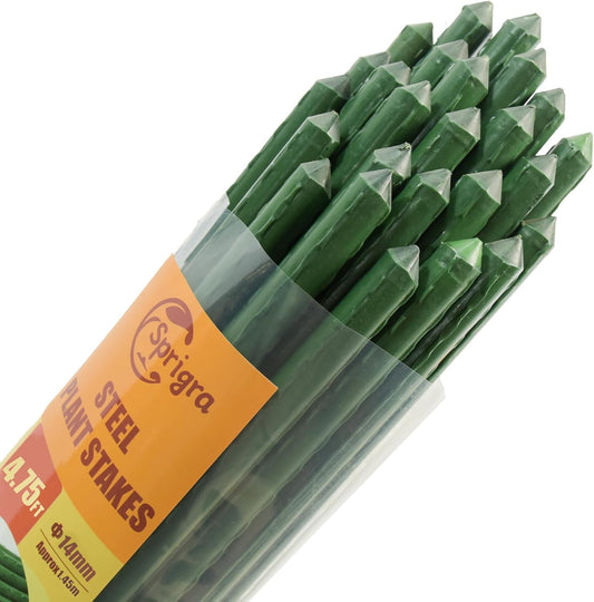 Plant Stakes 57 inch, Approx 5ft Steel Garden Stakes 25 Pack, Sturdy Plant Support for Climbing