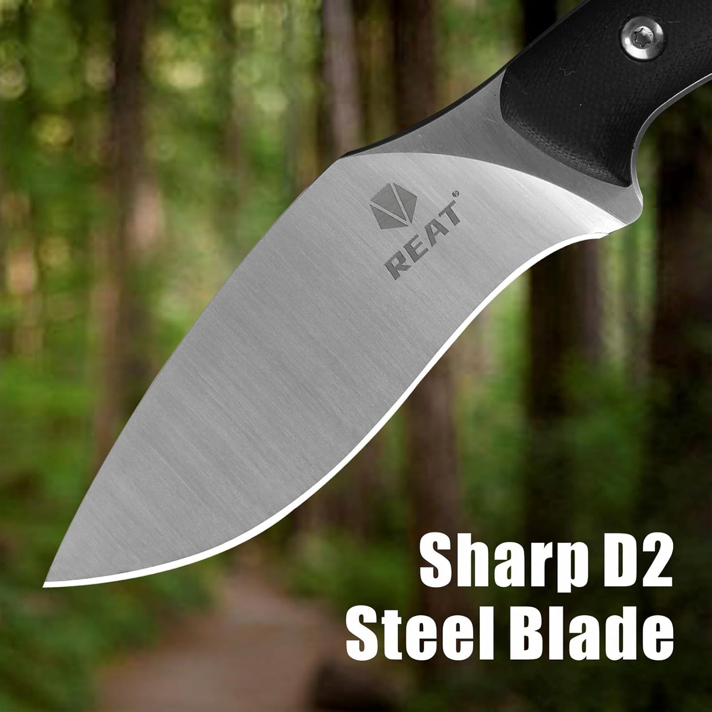 REAT Fixed Blade Knife with Kydex Sheath, 4" D2 Steel Blade with Full Tang Desgin,Ergonomic G10 Handle, EDC Knife for Hunting,Camping,Survival,Gift for Men,Christmas Stocking Stuffers