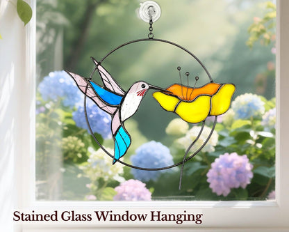 Hummingbird Stained Glass Bird Suncatcher for Mom, Grandma, Women - Real Glass Window Hanging Ornament - Handmade Crafts for Bird Lover (Gifts Ready Packaging)
