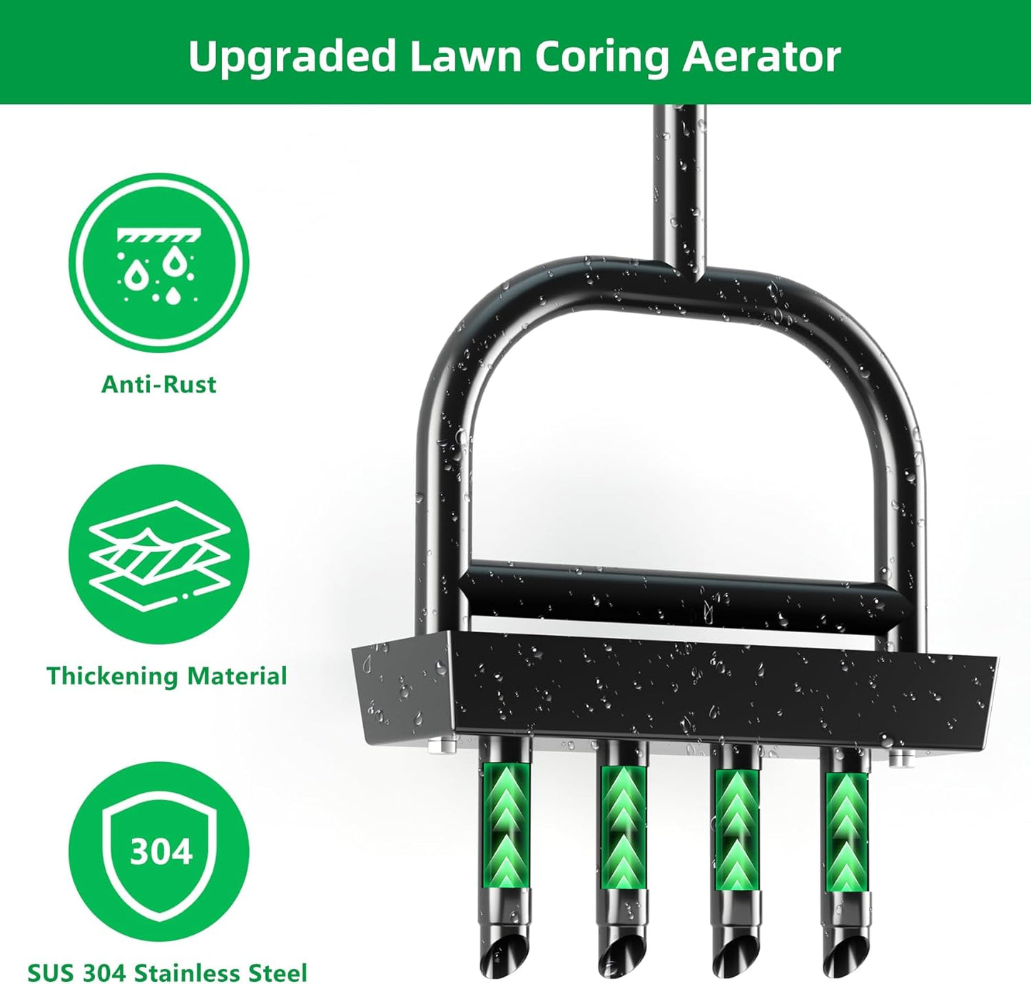 Lawn Aerator Coring Tool with Soil Core Storage Tray,4 Tine Stainless Steel Manual Garden Plug Aerator for Yard Grass,Lawn Coring Aeration for Soil Aeration,Lawn Care Cleaning,Compacted Soil(Black)