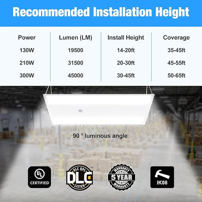 LED Linear High Bay Light 4-Pack, 130W 19500LM 0-10V Dimmable 5000K Daylight, Adjustable High Bay LED Shop Lights Lighting Fixtures for Garage Warehouse Workshop, UL