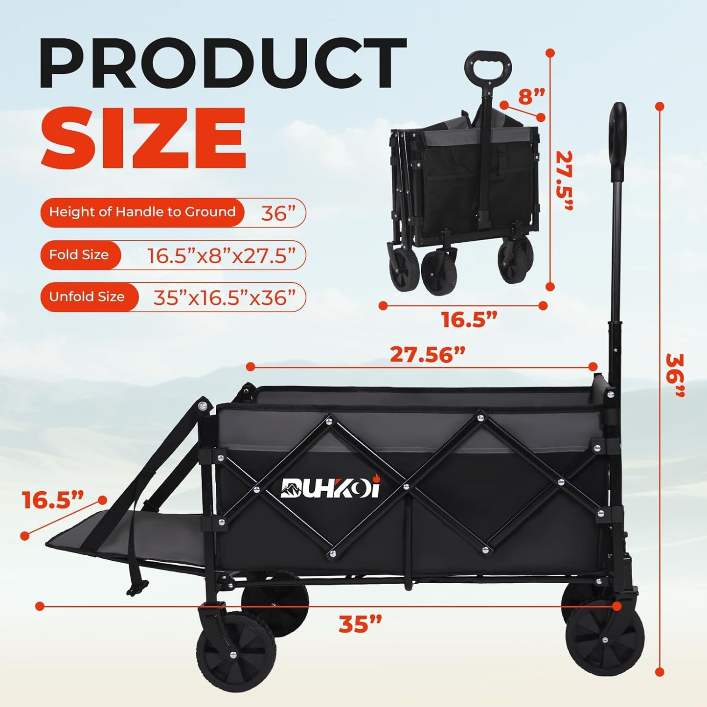 Collapsible Tailgate Wagon with Wheels, Compact Size Folding Utility Cart, 380LBS Capacity for Garden, Grocery, Beach, Camping – Portable Heavy Duty Cart(Black Gray)