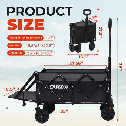 Collapsible Tailgate Wagon with Wheels, Compact Size Folding Utility Cart, 380LBS Capacity for Garden, Grocery, Beach, Camping – Portable Heavy Duty Cart(Black Gray)