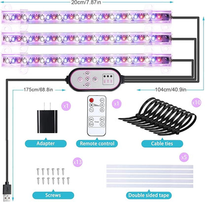 7.8'' LED Grow Light Strips, Grow Lamps for Indoor Plants Full Spectrum, Plant Light with 4/8/12H Timer, 10 Dimmable Levels for Seedling Succulent,Best Match for Plant Shelf, 3 Head