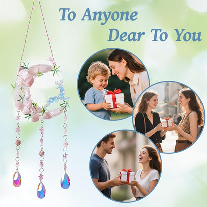 TUOKING Crystal Suncatchers for Window Green Deer Pink Dreamy Crystal Natural Stone Sun Catchers Rainbow Maker Ornament Gift Home Garden Decoration