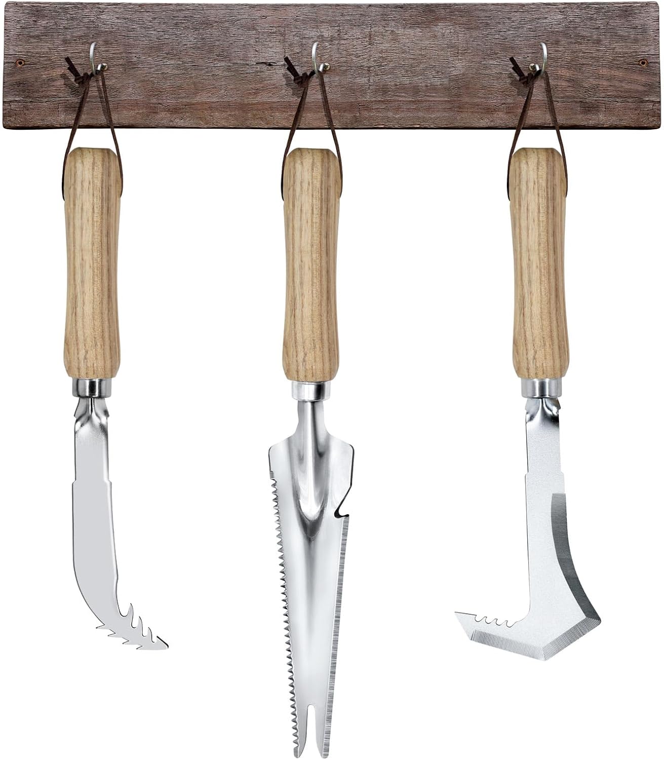 Jardineer Weed Puller Tools Set, 3 Pack Hand Crack Weeder, Stainless Heat Treated Steel Weed Root Remover with Ergonomic Handle, Multi-Purpose Weeding Tools for Lawn Garden Patio & Yard