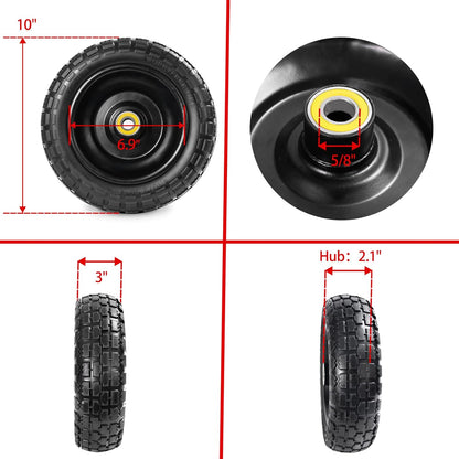 Fit Gorilla Carts Wheels 10" No Flat Replacement Wheel, 4.10/3.50-4 Flat Free Solid Tire Compatible with Gorilla Cart,Hand Truck,Garden Cart-5/8 Axle Bore Hole 2.1" Hub (2 Pack)