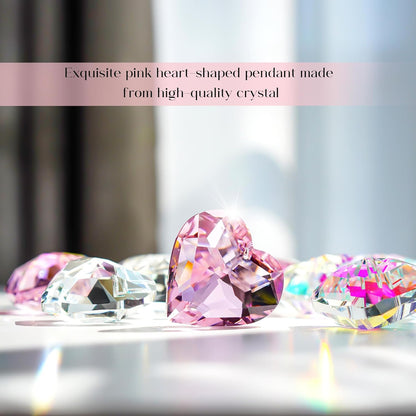 H&D HYALINE & DORA Pink Heart Crystals Suncatcher Hanging Heart Sun Catcher with Chain Pendant Ornament for Window Home Garden Christmas Tree Party Wedding Decor(3 Pack)