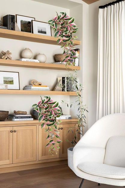 DILATATA Fake Hanging Plants Artificial Hanging Plants 26" Faux Wandering Jew Hanging Leaves Plants for Wall Shelf Home Indoor Outdoor Decor - 2 Pack