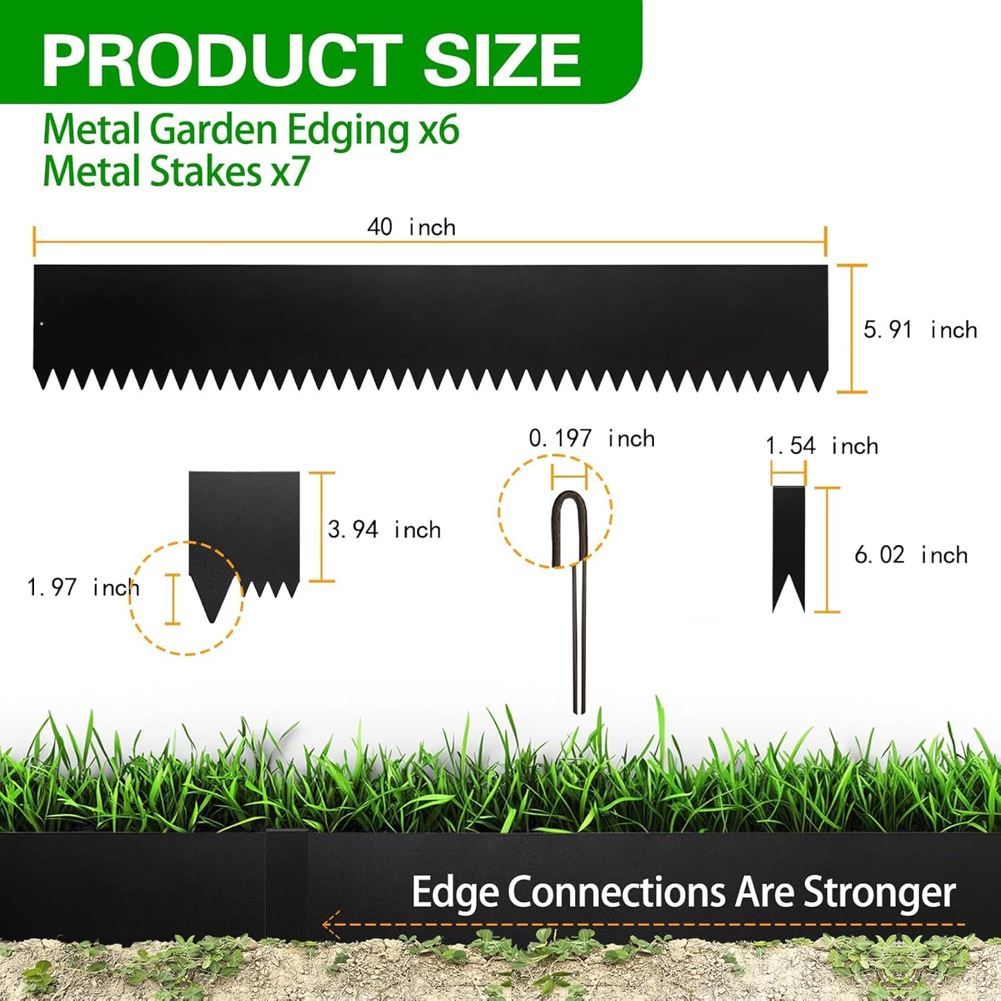 Metal Landscape Edging 6 Pack 40" L x 6" H,Galvanized Bendable Metal Garden Edging,Hammer- in Steel Landscape Edging with a Pair of Gloves and 7 Clips,Black (20 FT Total)
