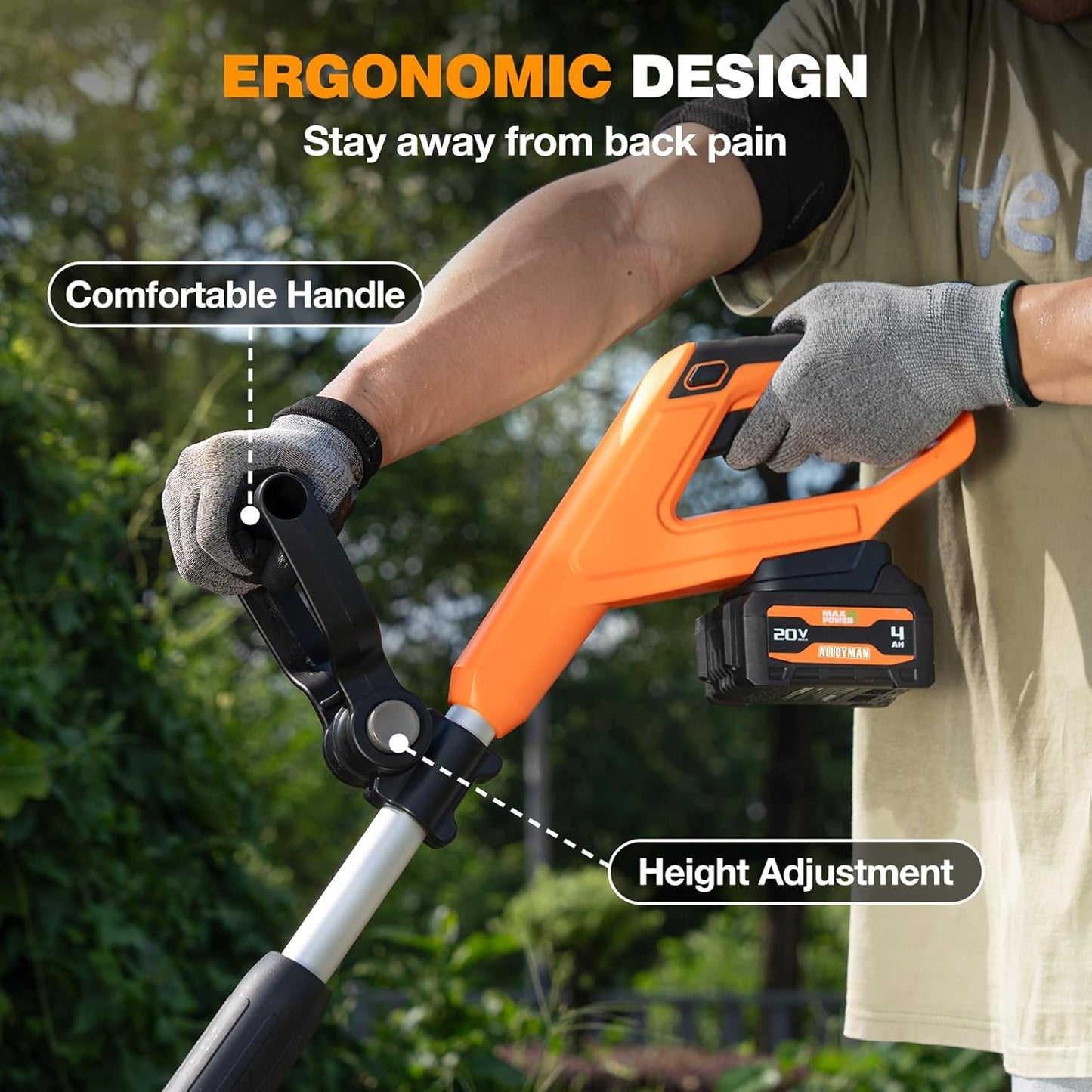 Alloyman 20V Cordless Tiller Cultivator, 360RPM Electric Garden Tiller, with 2 * 4.0Ah Batteries & Charger, 9In Tilling Width and 6.6In Depth Garden Rototiller for Lawn/Gardening/Soil Cultivation